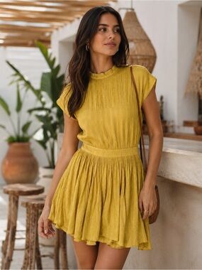 Tularosa Ashley mini yellow mustard Metallic dress NEW small summer dress